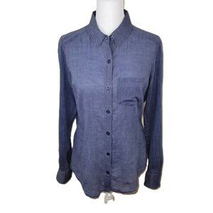 Caslon Long Sleeve Cotton Button-Up Shirt Chambray Blue Blouse Women's Size XS